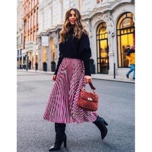 NWT Zara Candy Stripe Accordion Pleated Skirt